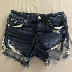 American Eagle Outfitters Dark Blue Distressed Jean Shorts